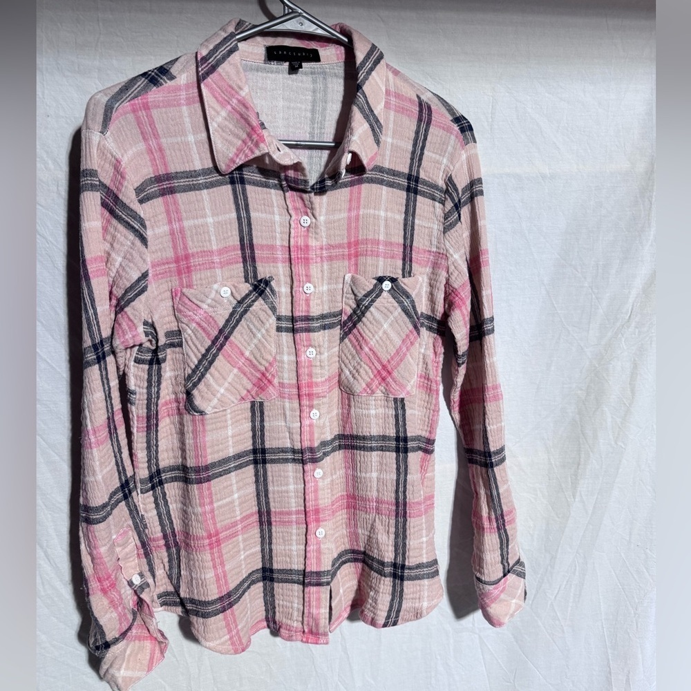 Sanctuary gauzy plaid button down Size Medium
